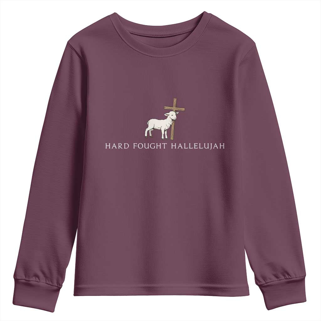 Hard Fought Hallelujah Youth Sweatshirt Christian Bible Verse Faith - Wonder Print Shop