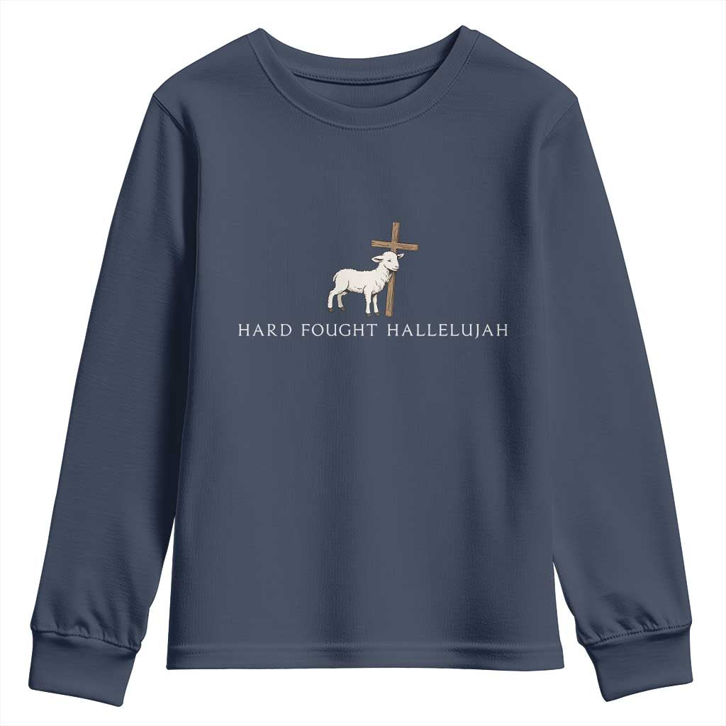 Hard Fought Hallelujah Youth Sweatshirt Christian Bible Verse Faith - Wonder Print Shop