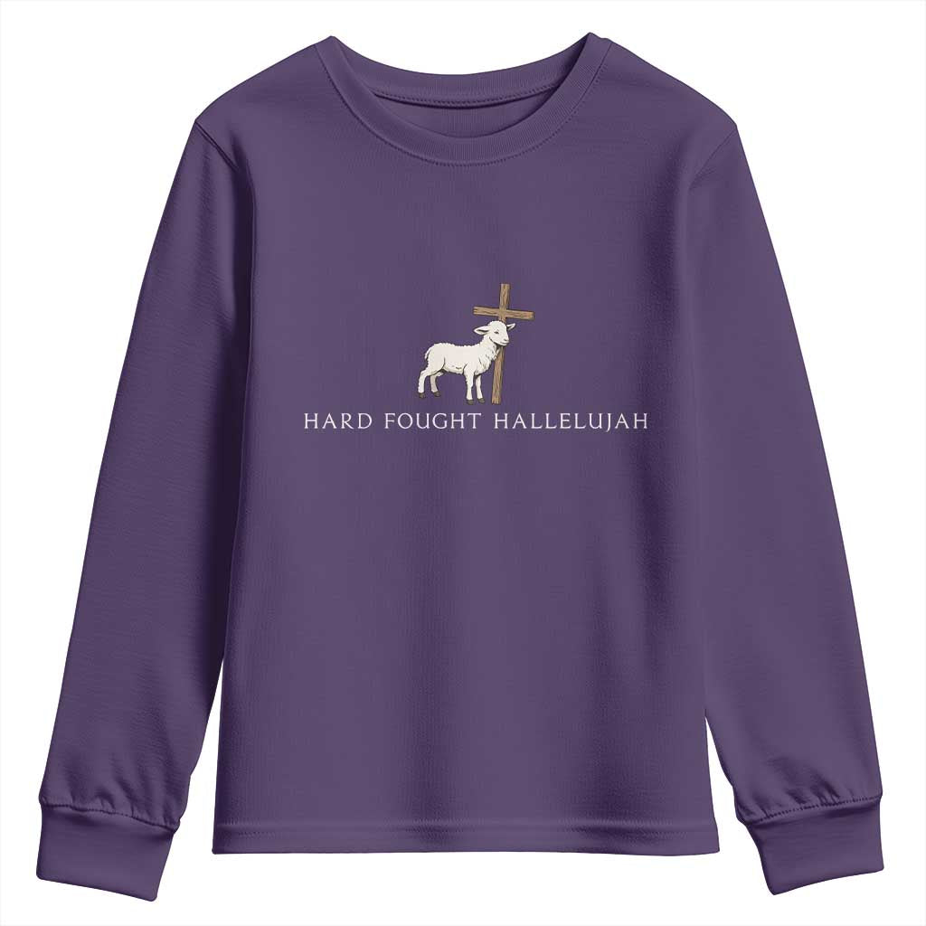 Hard Fought Hallelujah Youth Sweatshirt Christian Bible Verse Faith - Wonder Print Shop