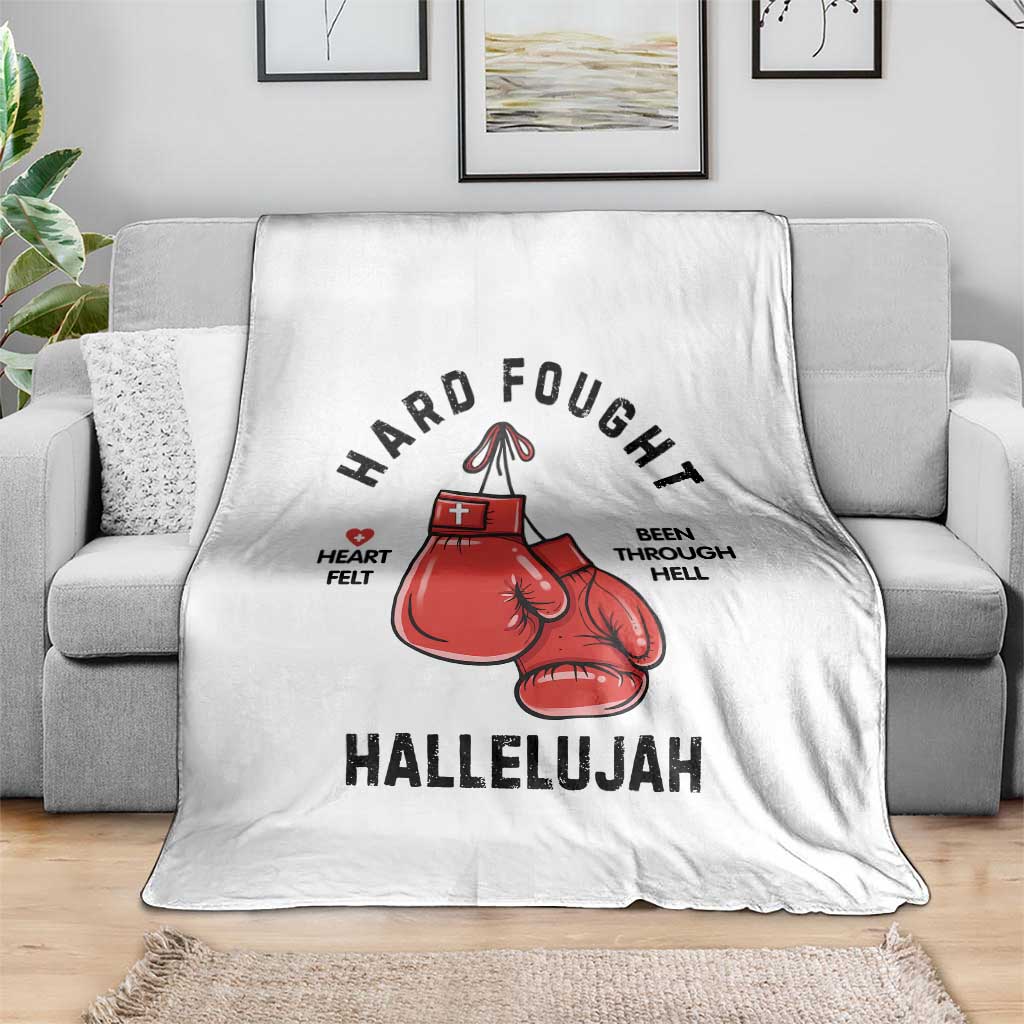 Hard Fought Hallelujah Throw Blanket Christian Boxing Gloves Bible Verse Faith - Wonder Print Shop