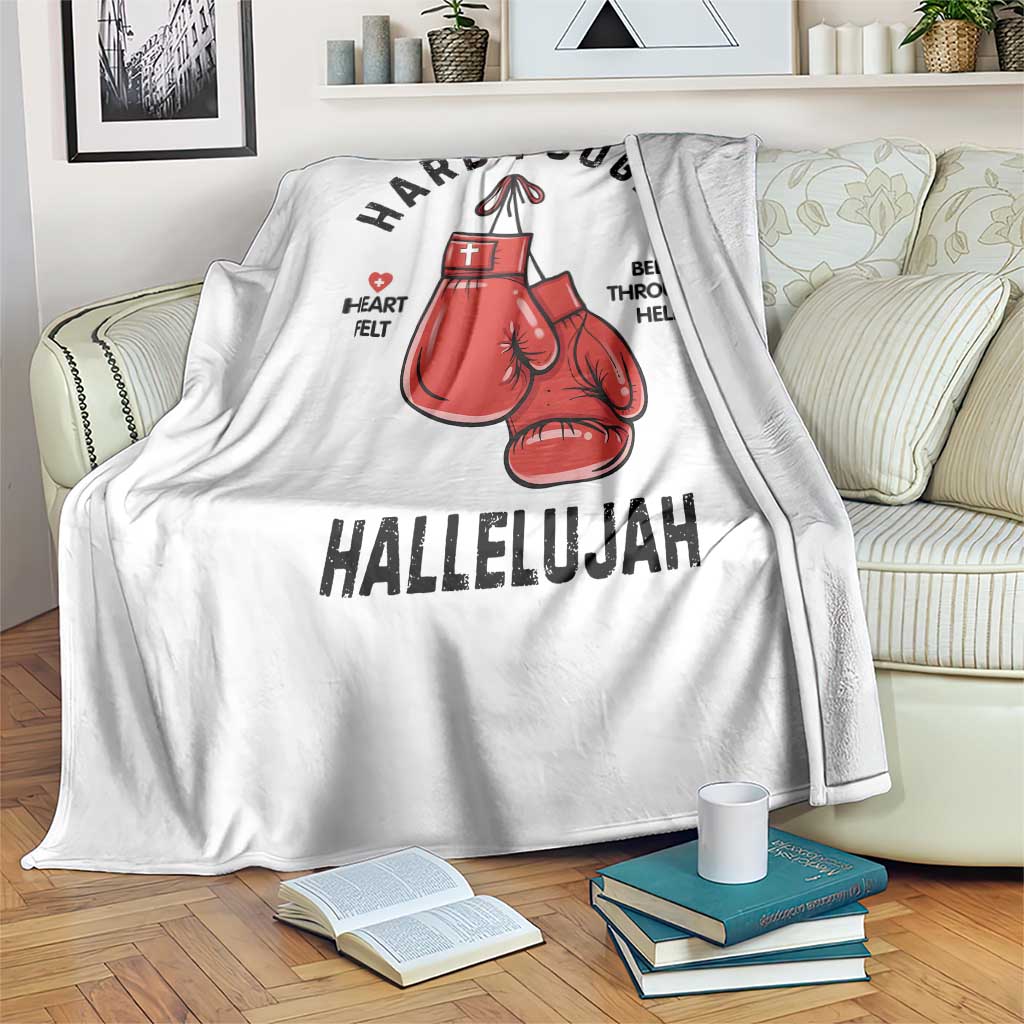Hard Fought Hallelujah Throw Blanket Christian Boxing Gloves Bible Verse Faith - Wonder Print Shop