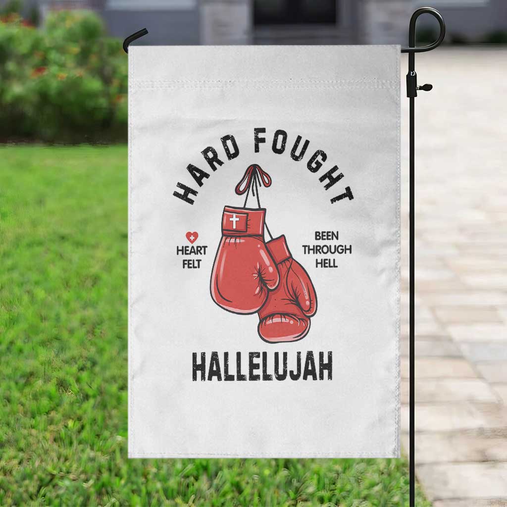 Hard Fought Hallelujah Garden Flag Christian Boxing Gloves Bible Verse Faith - Wonder Print Shop