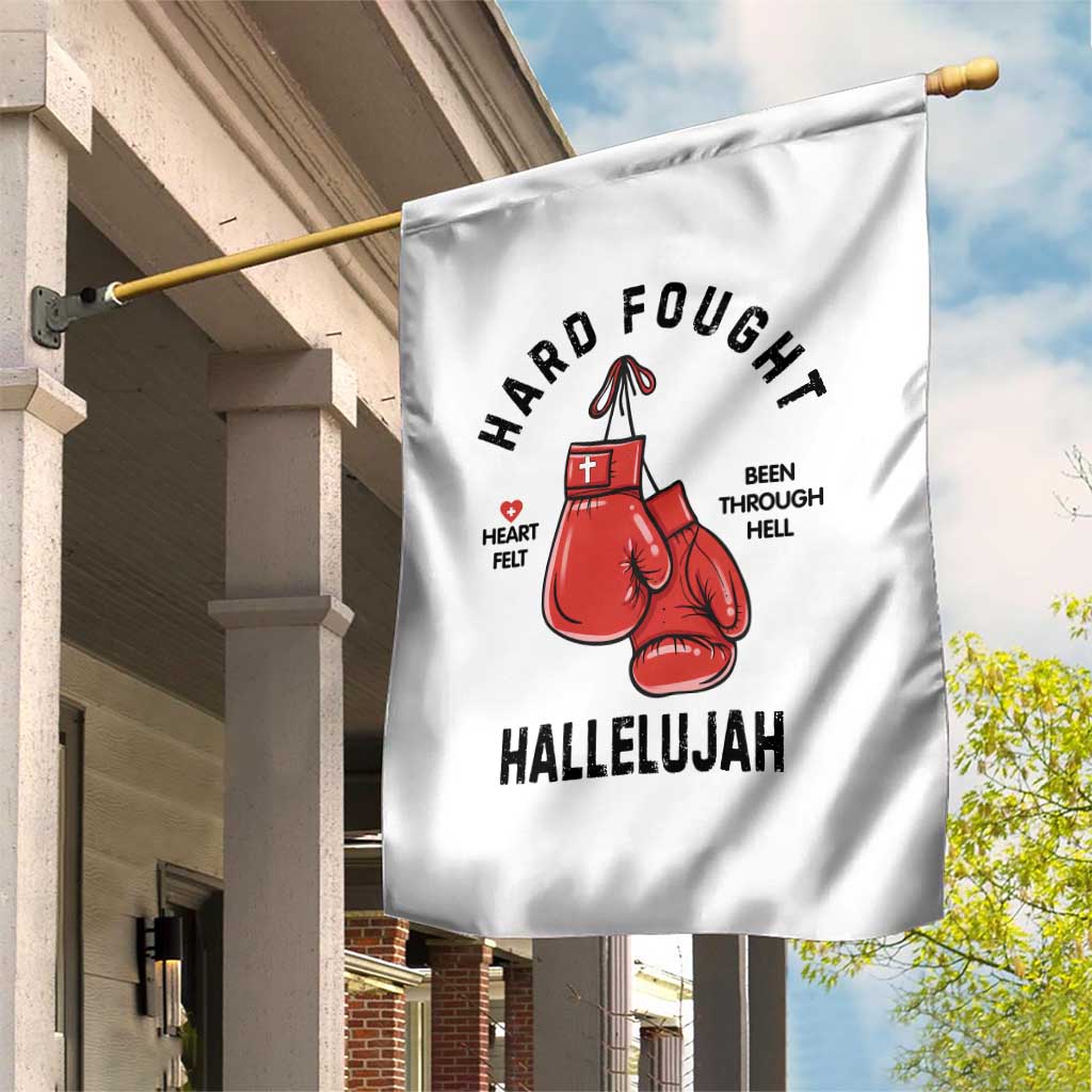 Hard Fought Hallelujah Garden Flag Christian Boxing Gloves Bible Verse Faith - Wonder Print Shop