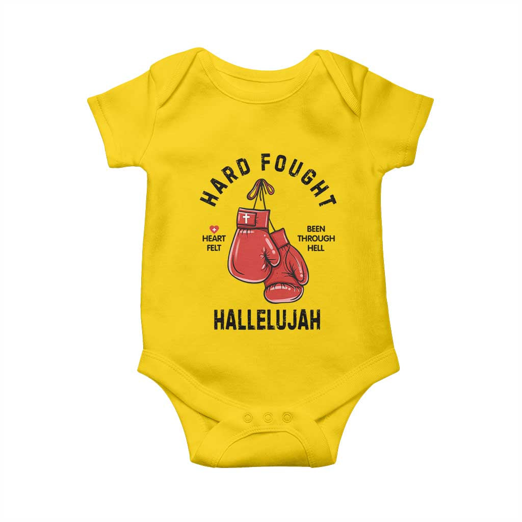 Hard Fought Hallelujah Baby Onesie Christian Boxing Gloves Bible Verse Faith - Wonder Print Shop