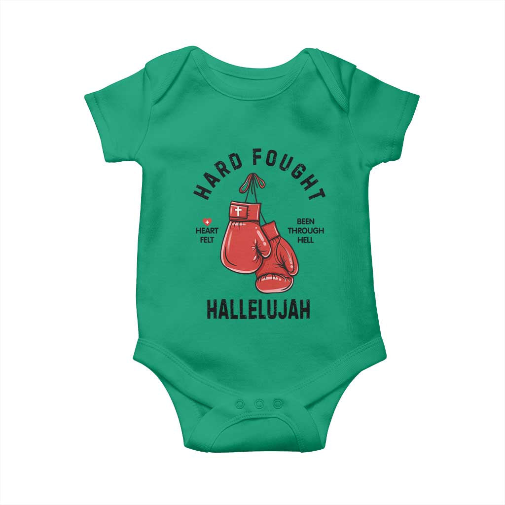 Hard Fought Hallelujah Baby Onesie Christian Boxing Gloves Bible Verse Faith - Wonder Print Shop