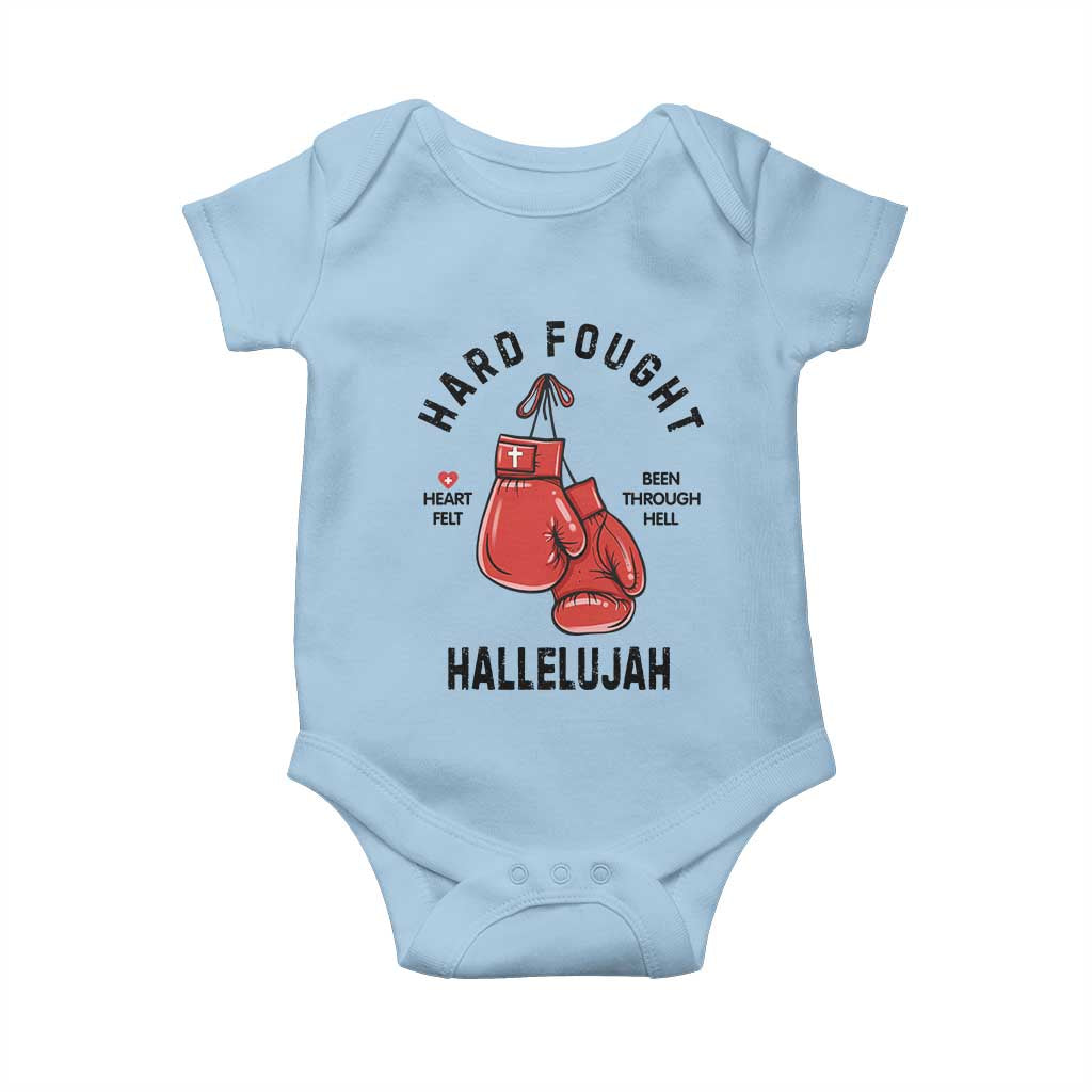 Hard Fought Hallelujah Baby Onesie Christian Boxing Gloves Bible Verse Faith - Wonder Print Shop