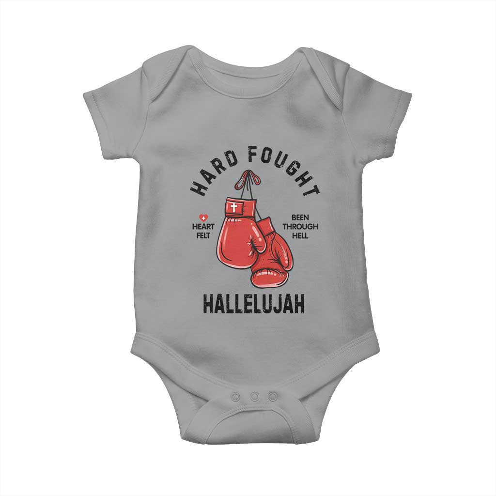 Hard Fought Hallelujah Baby Onesie Christian Boxing Gloves Bible Verse Faith - Wonder Print Shop