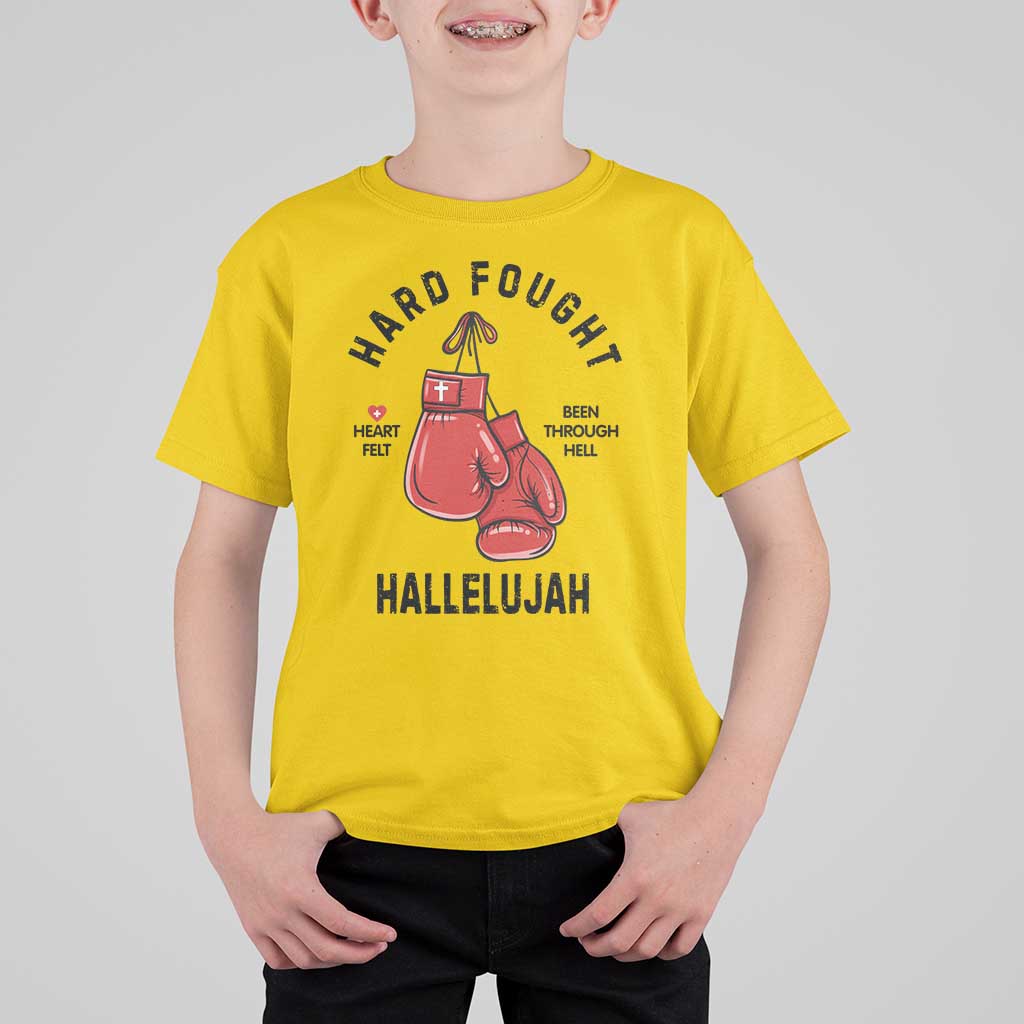 Hard Fought Hallelujah T Shirt For Kid Christian Boxing Gloves Bible Verse Faith - Wonder Print Shop