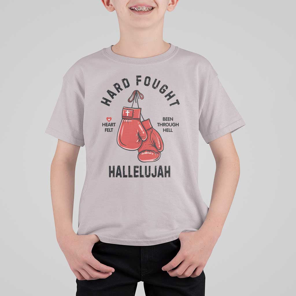Hard Fought Hallelujah T Shirt For Kid Christian Boxing Gloves Bible Verse Faith - Wonder Print Shop