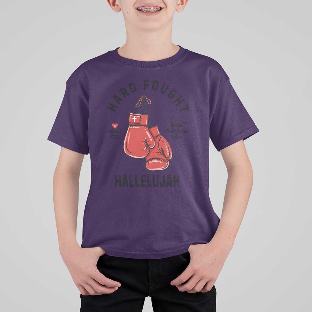 Hard Fought Hallelujah T Shirt For Kid Christian Boxing Gloves Bible Verse Faith - Wonder Print Shop