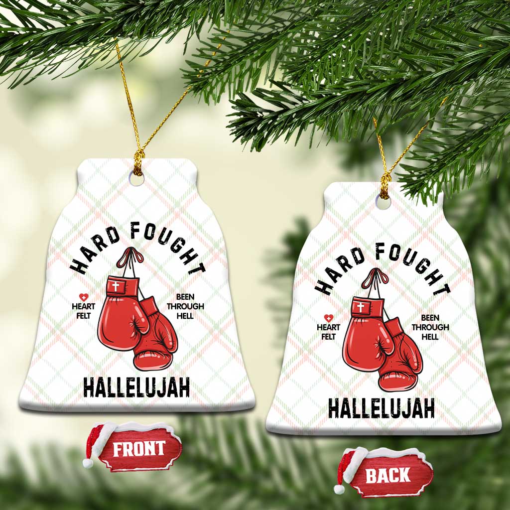 Hard Fought Hallelujah Ceramic Ornament Christian Boxing Gloves Bible Verse Faith - Wonder Print Shop
