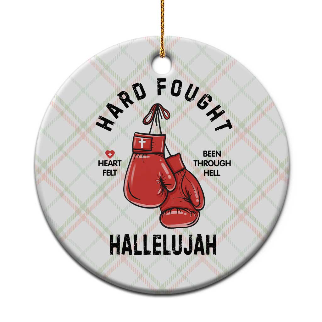 Hard Fought Hallelujah Ceramic Ornament Christian Boxing Gloves Bible Verse Faith - Wonder Print Shop