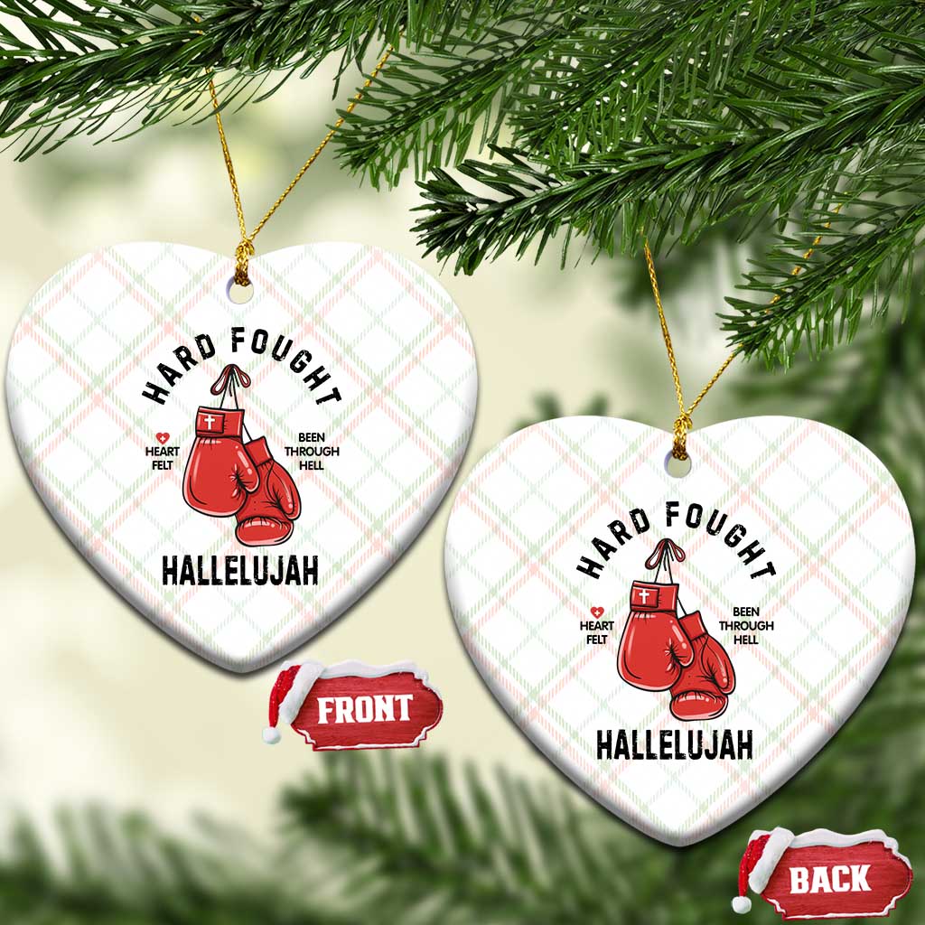 Hard Fought Hallelujah Ceramic Ornament Christian Boxing Gloves Bible Verse Faith - Wonder Print Shop
