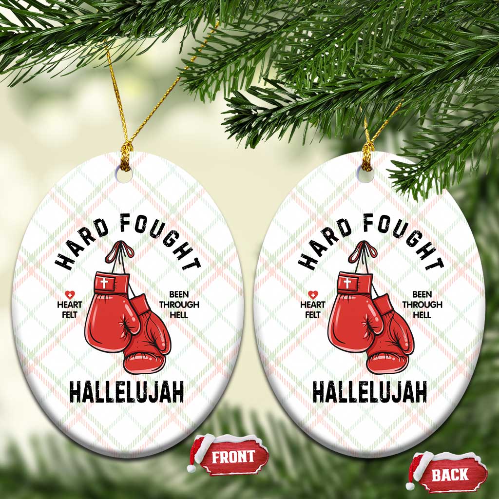 Hard Fought Hallelujah Ceramic Ornament Christian Boxing Gloves Bible Verse Faith - Wonder Print Shop