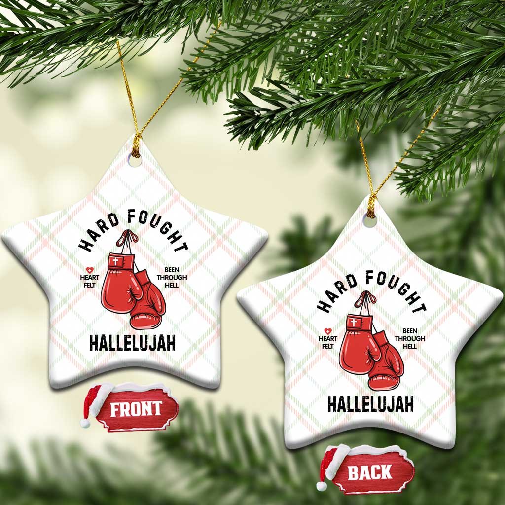 Hard Fought Hallelujah Ceramic Ornament Christian Boxing Gloves Bible Verse Faith - Wonder Print Shop