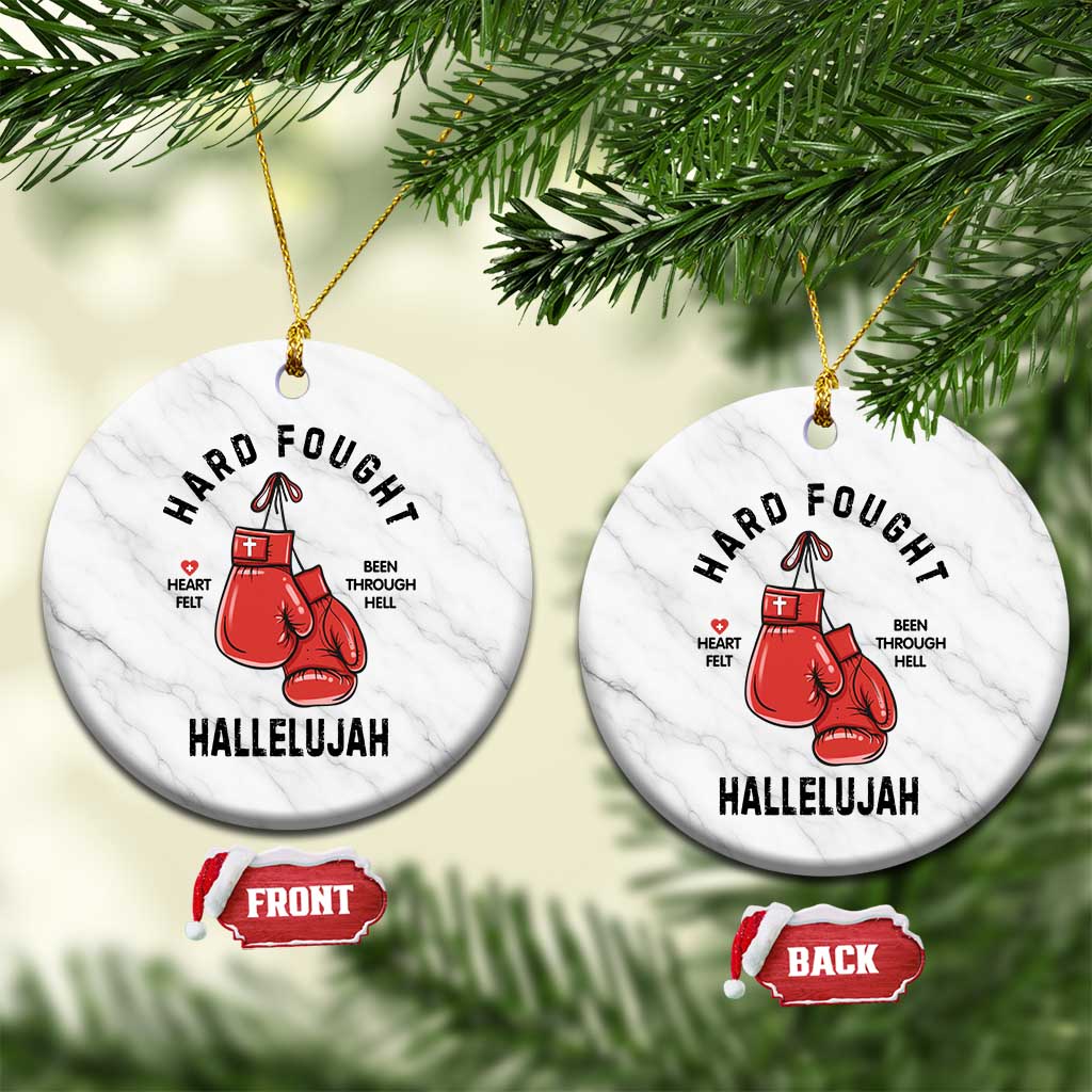 Hard Fought Hallelujah Ceramic Ornament Christian Boxing Gloves Bible Verse Faith - Wonder Print Shop