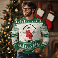 Hard Fought Hallelujah Ugly Christmas Sweater Christian Boxing Gloves Bible Verse Faith - Wonder Print Shop