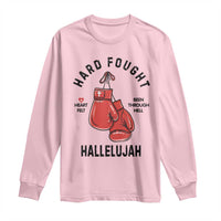 Hard Fought Hallelujah Long Sleeve Shirt Christian Boxing Gloves Bible Verse Faith - Wonder Print Shop