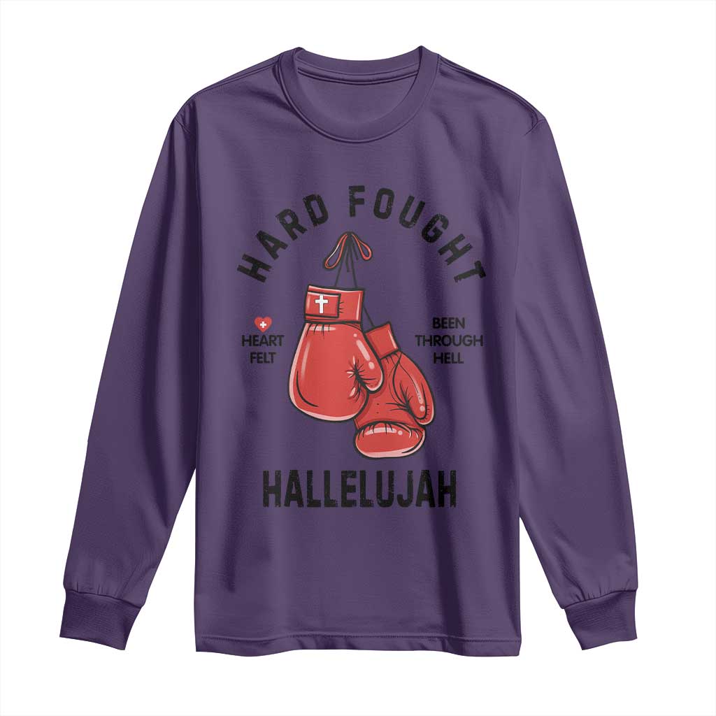 Hard Fought Hallelujah Long Sleeve Shirt Christian Boxing Gloves Bible Verse Faith - Wonder Print Shop