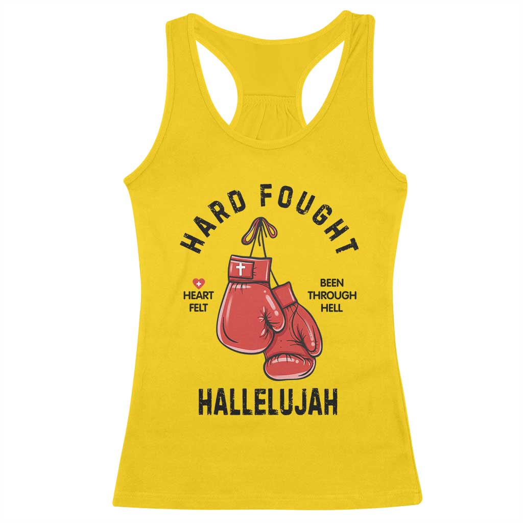 Hard Fought Hallelujah Racerback Tank Top Christian Boxing Gloves Bible Verse Faith - Wonder Print Shop