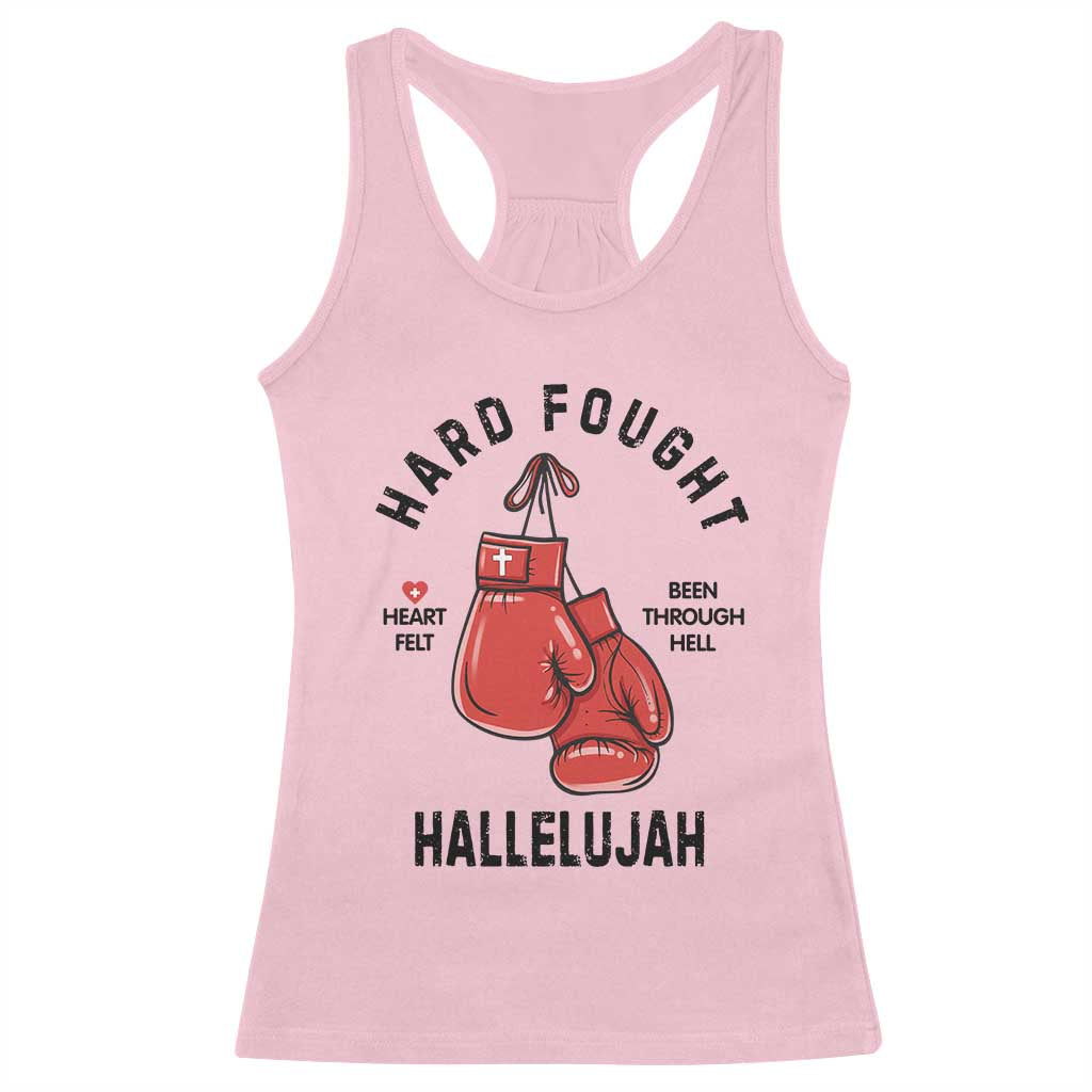 Hard Fought Hallelujah Racerback Tank Top Christian Boxing Gloves Bible Verse Faith - Wonder Print Shop