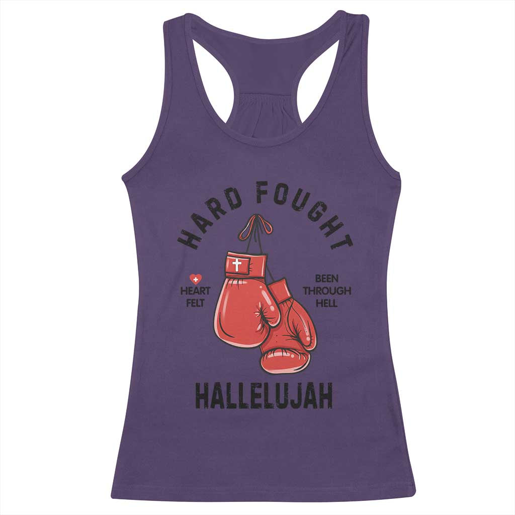 Hard Fought Hallelujah Racerback Tank Top Christian Boxing Gloves Bible Verse Faith - Wonder Print Shop
