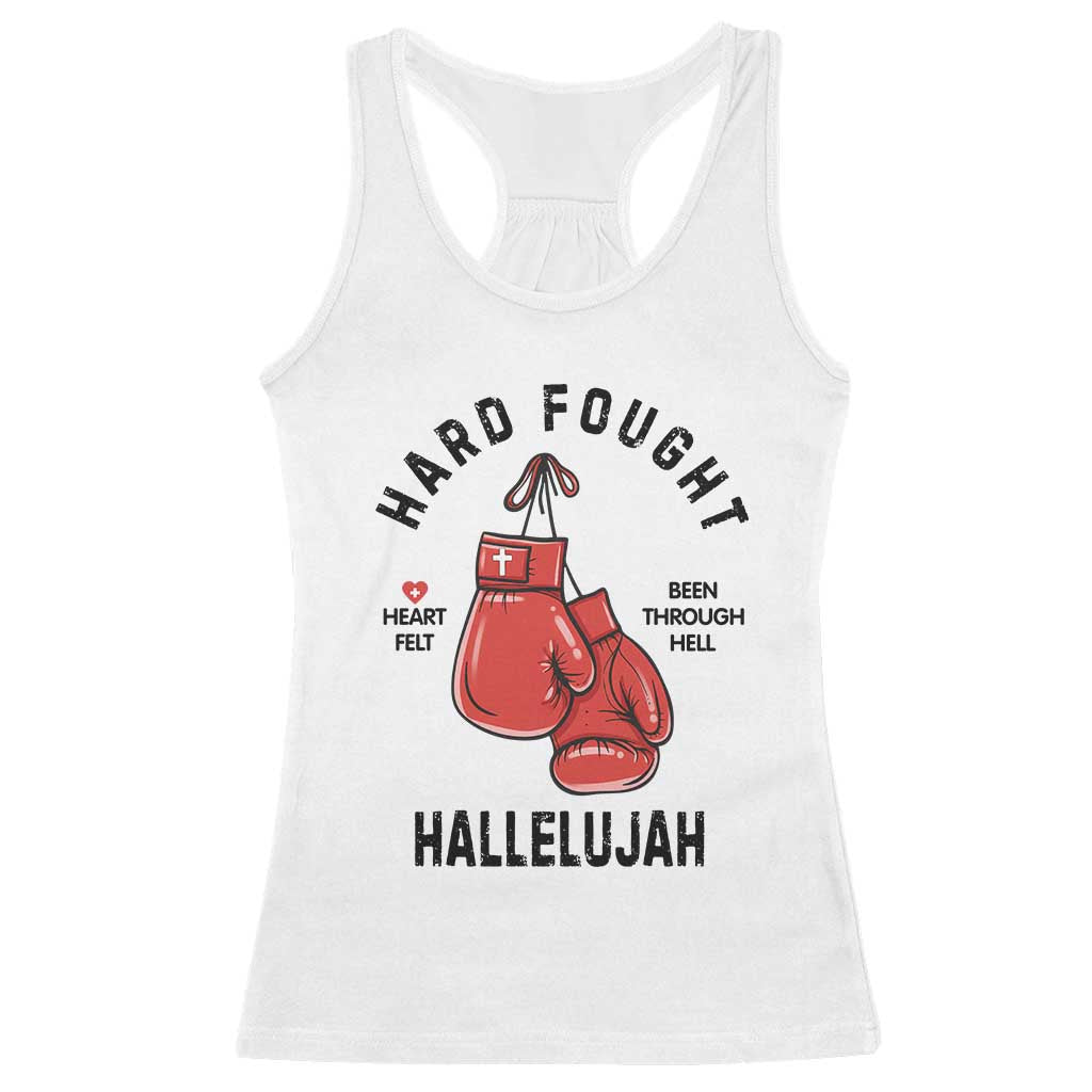Hard Fought Hallelujah Racerback Tank Top Christian Boxing Gloves Bible Verse Faith - Wonder Print Shop