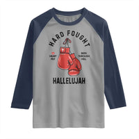 Hard Fought Hallelujah Raglan Shirt Christian Boxing Gloves Bible Verse Faith - Wonder Print Shop