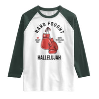 Hard Fought Hallelujah Raglan Shirt Christian Boxing Gloves Bible Verse Faith - Wonder Print Shop