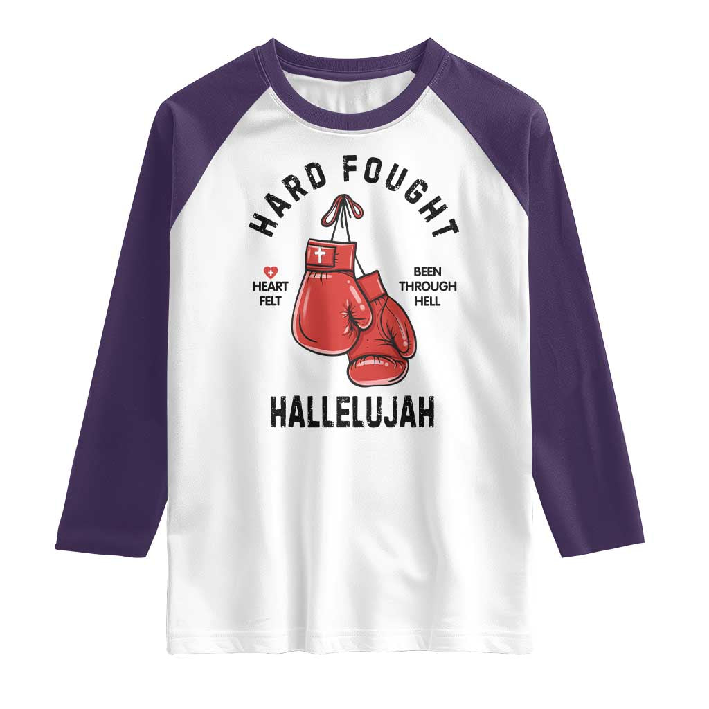 Hard Fought Hallelujah Raglan Shirt Christian Boxing Gloves Bible Verse Faith - Wonder Print Shop