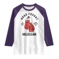 Hard Fought Hallelujah Raglan Shirt Christian Boxing Gloves Bible Verse Faith - Wonder Print Shop