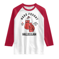 Hard Fought Hallelujah Raglan Shirt Christian Boxing Gloves Bible Verse Faith - Wonder Print Shop