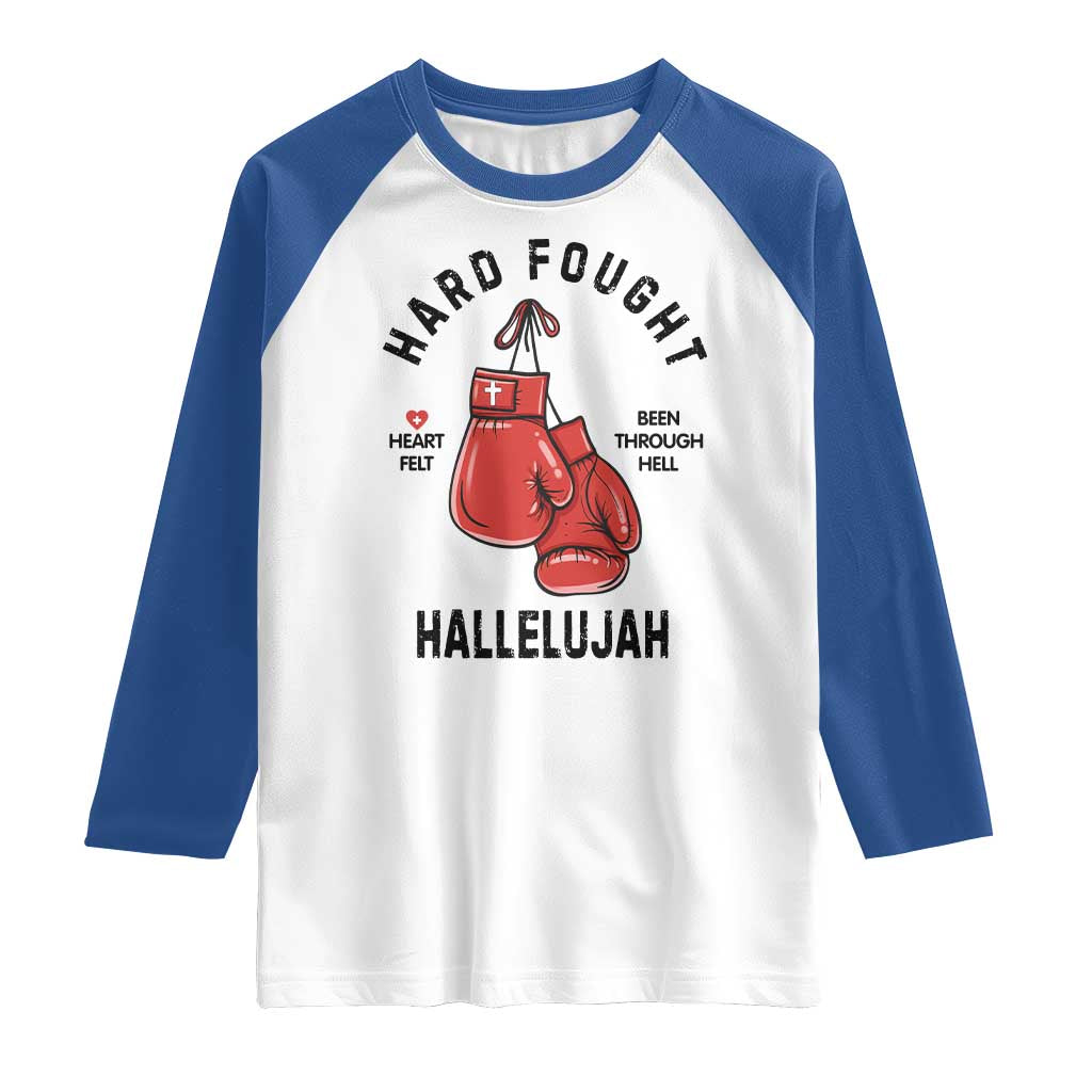 Hard Fought Hallelujah Raglan Shirt Christian Boxing Gloves Bible Verse Faith - Wonder Print Shop