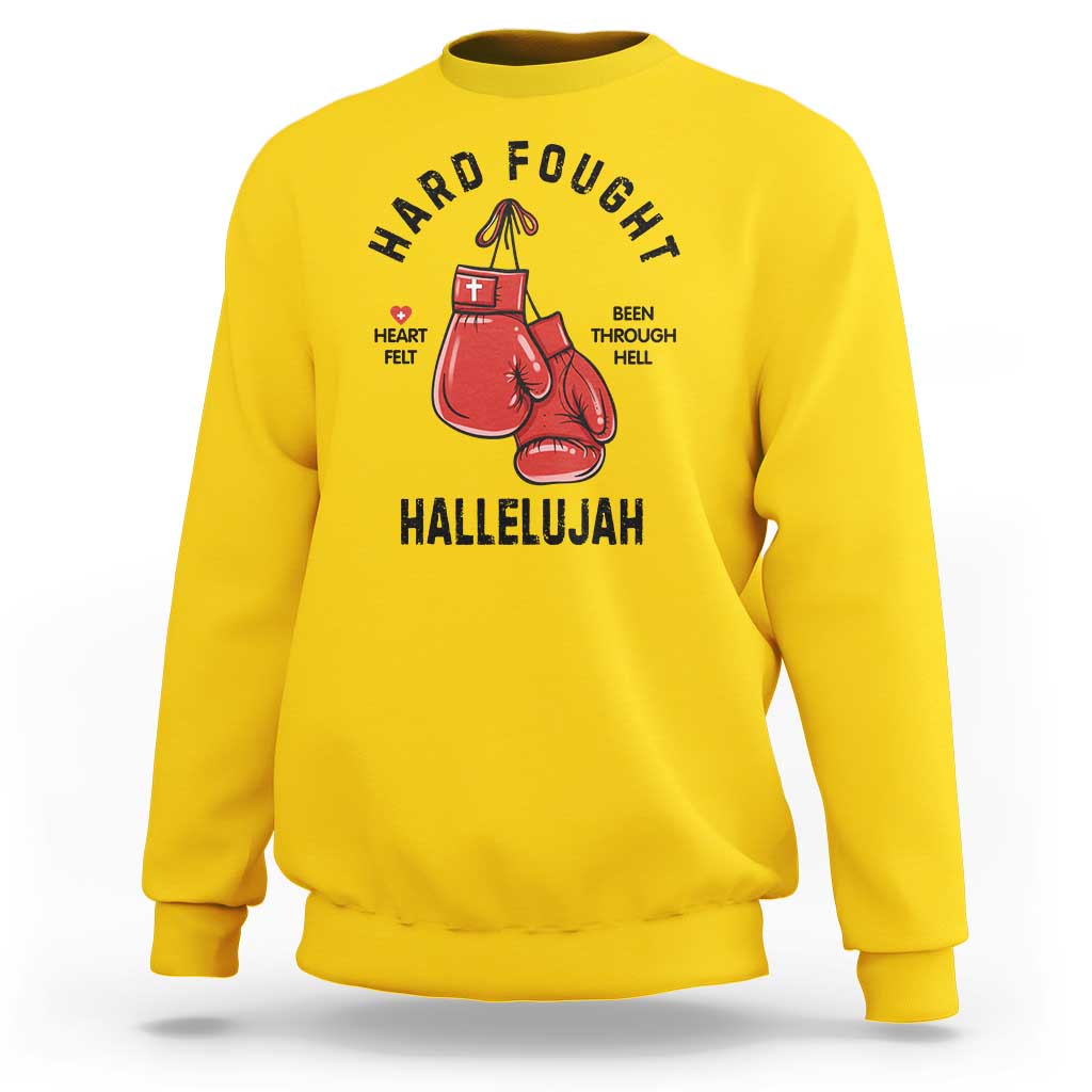 Hard Fought Hallelujah Sweatshirt Christian Boxing Gloves Bible Verse Faith - Wonder Print Shop