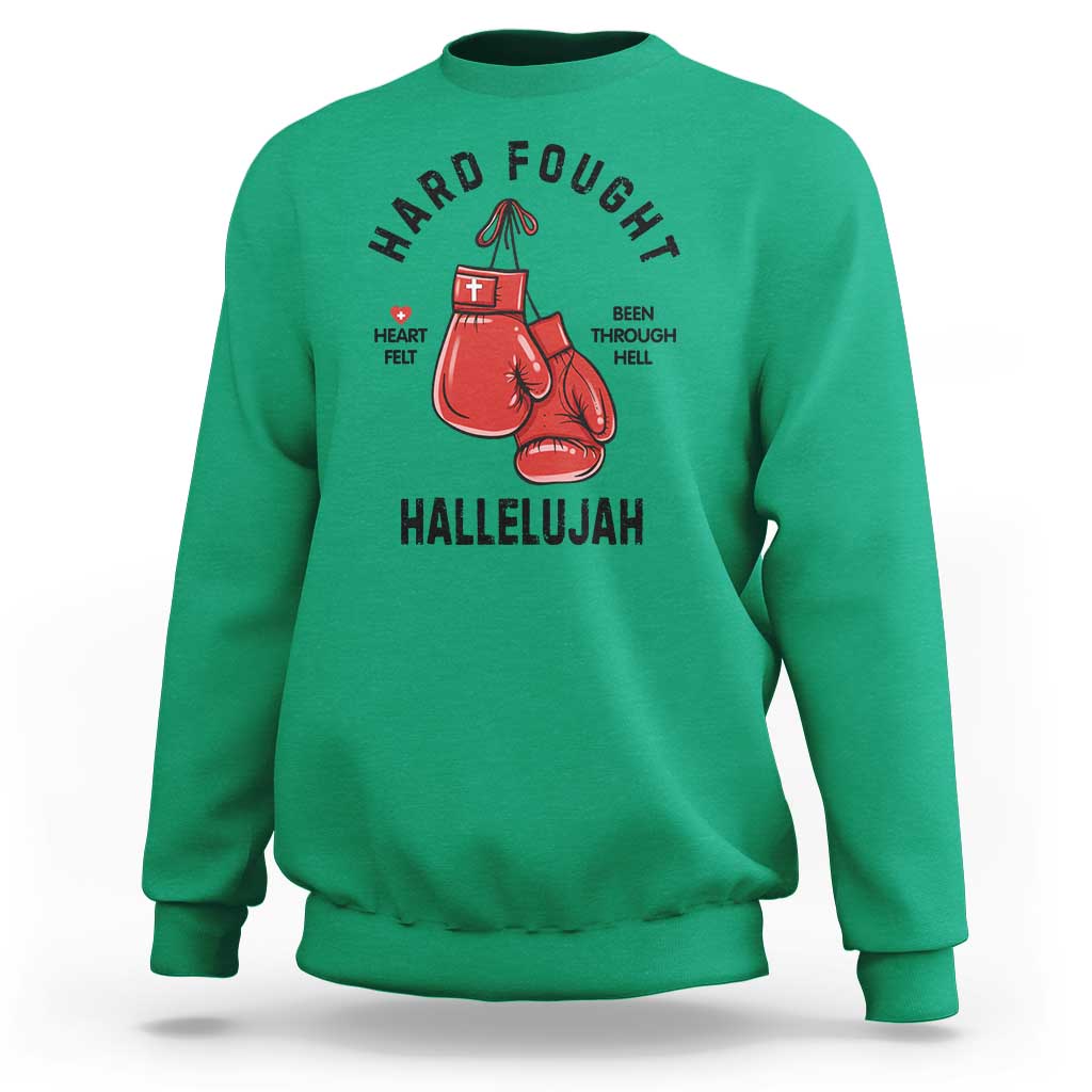 Hard Fought Hallelujah Sweatshirt Christian Boxing Gloves Bible Verse Faith - Wonder Print Shop