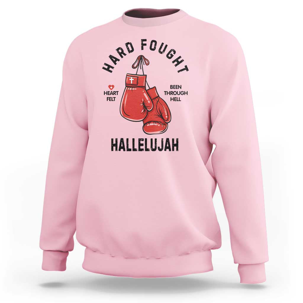 Hard Fought Hallelujah Sweatshirt Christian Boxing Gloves Bible Verse Faith - Wonder Print Shop