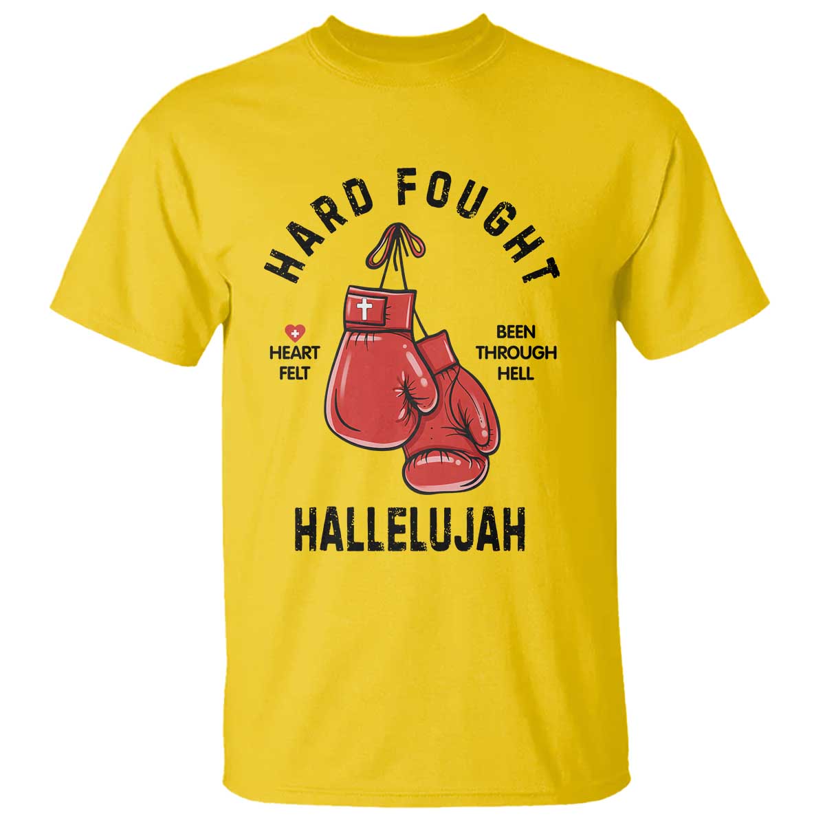 Hard Fought Hallelujah T Shirt Christian Boxing Gloves Bible Verse Faith - Wonder Print Shop
