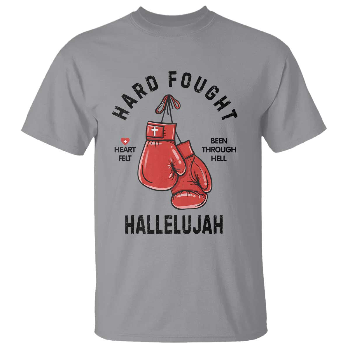 Hard Fought Hallelujah T Shirt Christian Boxing Gloves Bible Verse Faith - Wonder Print Shop