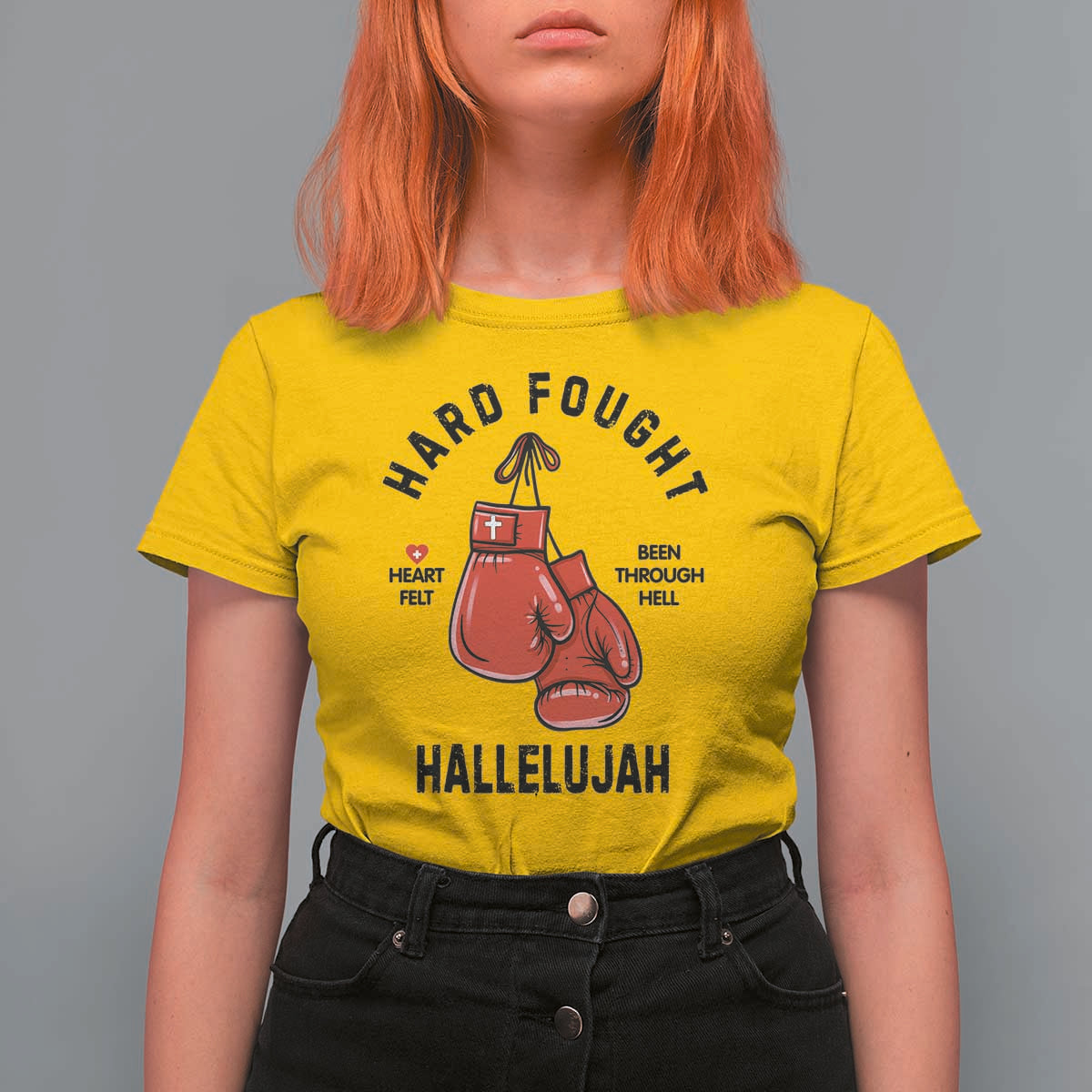 Hard Fought Hallelujah T Shirt For Women Christian Boxing Gloves Bible Verse Faith - Wonder Print Shop
