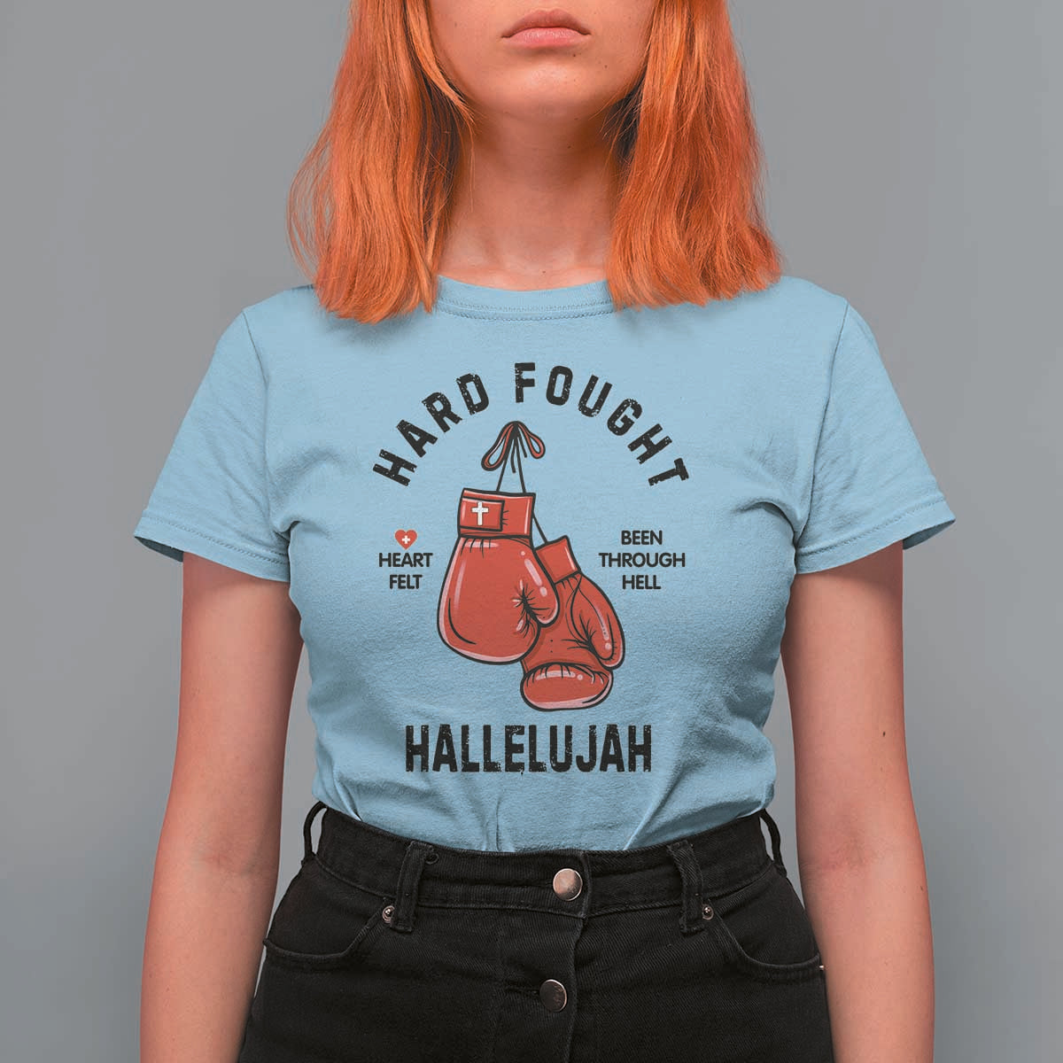 Hard Fought Hallelujah T Shirt For Women Christian Boxing Gloves Bible Verse Faith - Wonder Print Shop