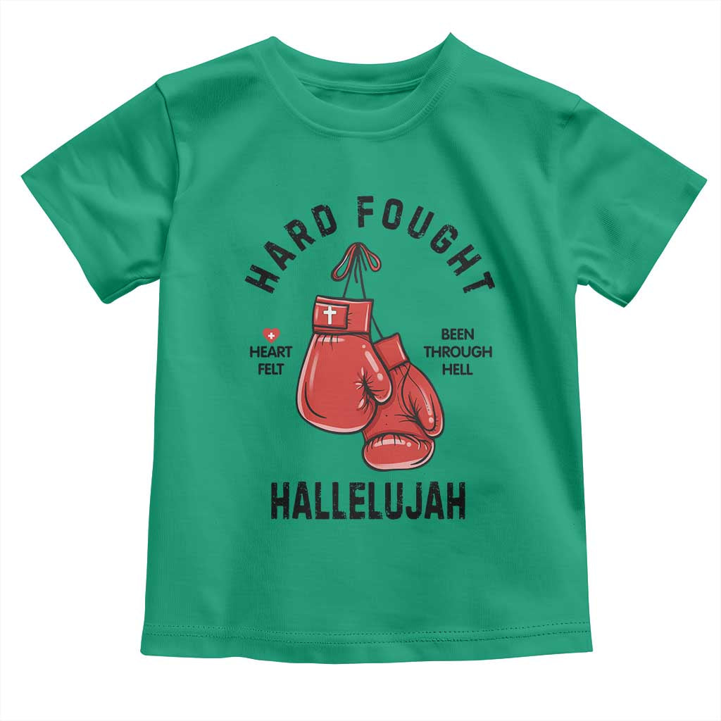 Hard Fought Hallelujah Toddler T Shirt Christian Boxing Gloves Bible Verse Faith - Wonder Print Shop