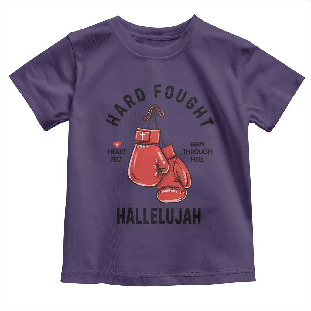 Hard Fought Hallelujah Toddler T Shirt Christian Boxing Gloves Bible Verse Faith - Wonder Print Shop