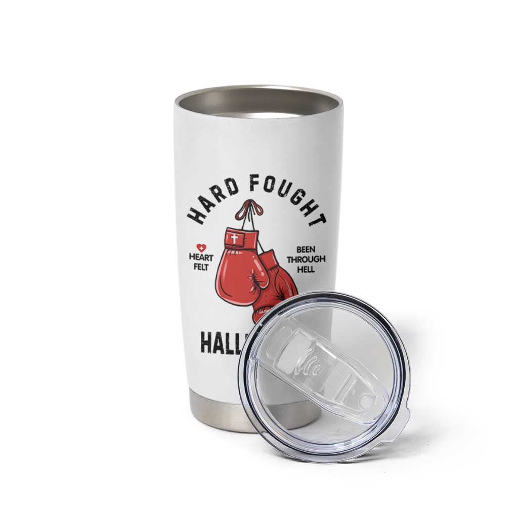 Hard Fought Hallelujah Tumbler Cup Christian Boxing Gloves Bible Verse Faith - Wonder Print Shop