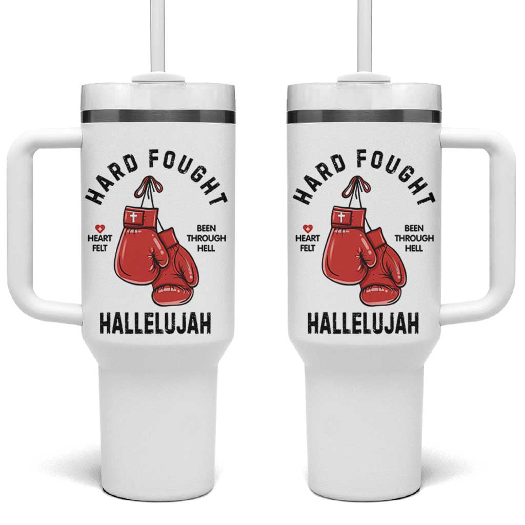Hard Fought Hallelujah Tumbler With Handle Christian Boxing Gloves Bible Verse Faith - Wonder Print Shop