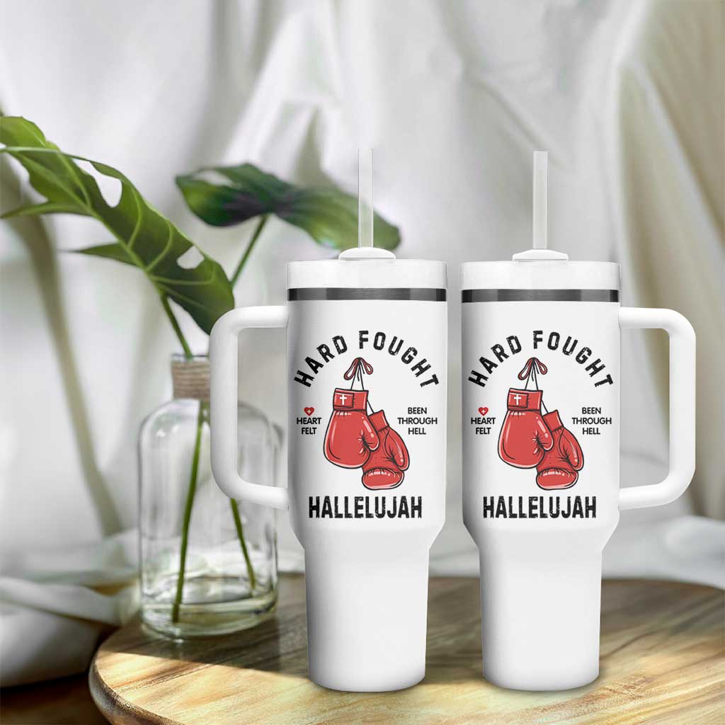 Hard Fought Hallelujah Tumbler With Handle Christian Boxing Gloves Bible Verse Faith - Wonder Print Shop