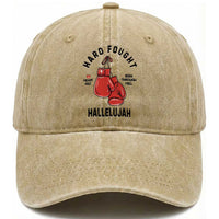 Hard Fought Hallelujah Washed Cotton Baseball Cap Christian Boxing Gloves Bible Verse Faith