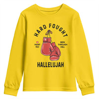 Hard Fought Hallelujah Youth Sweatshirt Christian Boxing Gloves Bible Verse Faith - Wonder Print Shop