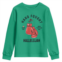 Hard Fought Hallelujah Youth Sweatshirt Christian Boxing Gloves Bible Verse Faith - Wonder Print Shop