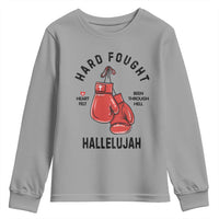 Hard Fought Hallelujah Youth Sweatshirt Christian Boxing Gloves Bible Verse Faith - Wonder Print Shop