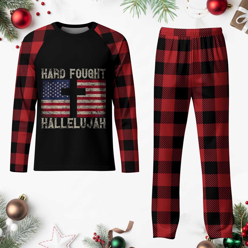 Hard Fought Hallelujah Plaid Pajama Set Patriotic Christian Faith American Flag - Wonder Print Shop